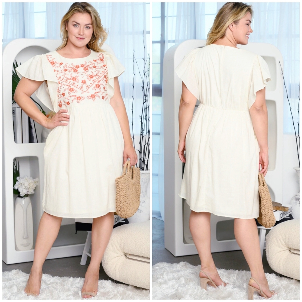 LAST 1❗️POLAGRAM Plus Size Boho Chic Ivory Embroidered Dress - Picture 4 of 5